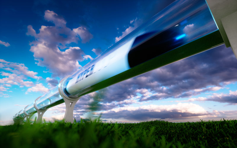 Future fast track train on an elevated tracks