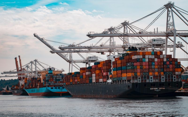 shipping freight ship with crates on the water