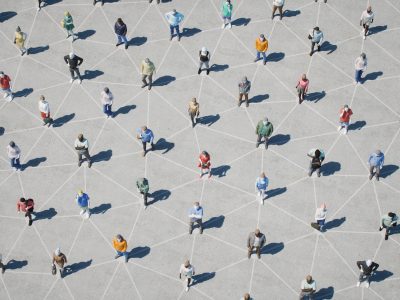 Aerial view of people standing at even distance from each other